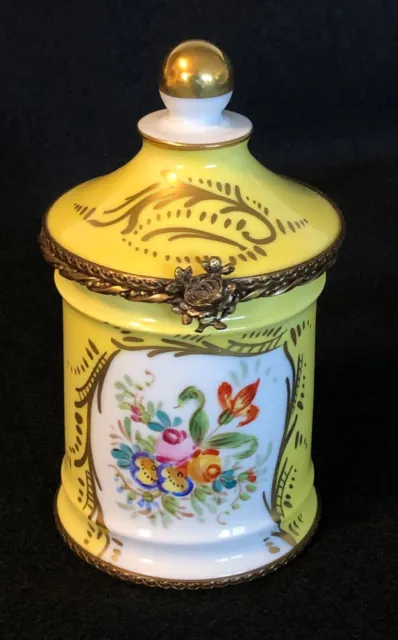 Peint Main Limoge Lidded Hinged Porcelain Trinket Jar Box Avignon France 5 1/8"
