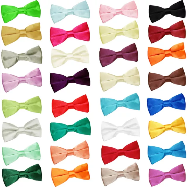 Mens Boys Bow Tie Satin Solid Plain Wedding Adjustable Pretied Bowtie by DQT