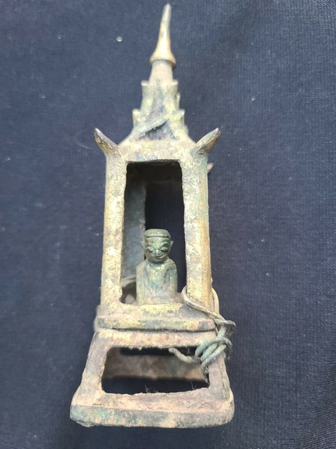 Antique Burmese Shan Buddha Copper Metal Statue Figure 19th Century Stupa