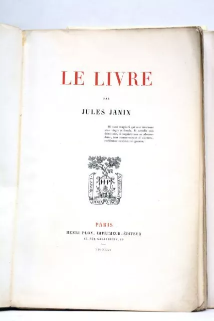 Livre Ancien Janin Le Livre Reunion De Bibliophile 1870