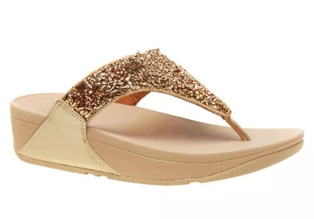 FitFlop Lulu Shimmer Foil Toe-Post Sandal-Gold-Size US 8-EU 39-NEW In BOX
