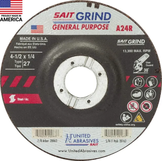 United Abrasives-SAIT 20063 4-1/2x1/4 Grinding Wheel (12 Pack) A24R