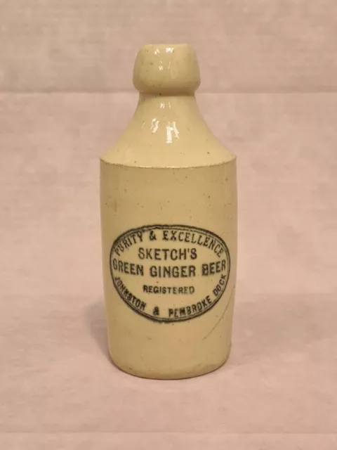 Antique Sketch's Green Ginger Beer Bottle Johnston & Pembroke Dock