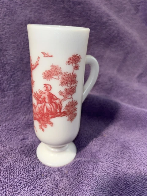 Avon Milk Glass Toile Pattern Slim Mug Pink White Beverage Victorian Style Cup