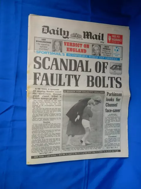 Daily Mail 13/06/1990 World Cup 90,  England's v Ireland, Princess Diana,