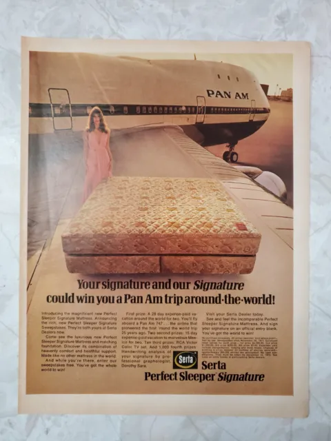 1971 SERTA MATTRESS Vintage Print Ad Pan Am 747 Jet In Background