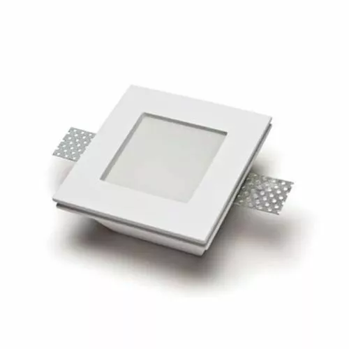 Porta Faretto In Gesso Attacco Lampada Gu10 Quadrato Led Controsoffitto Vetro