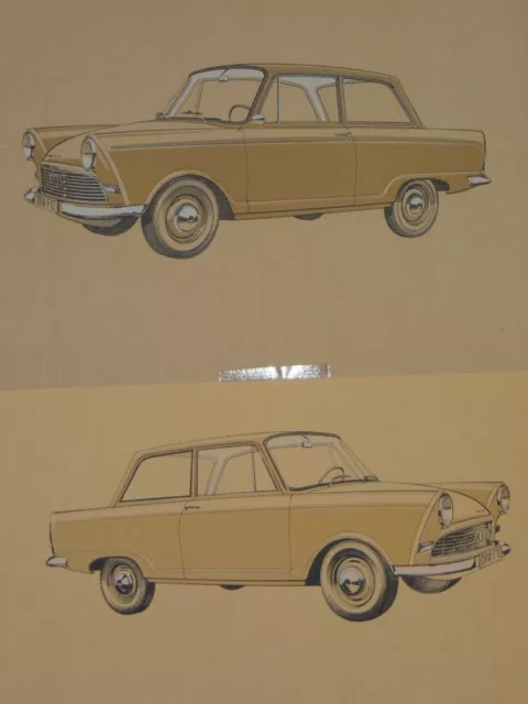 DKW F11 F12 - 2 Farb-Lithographien - Oldtimer Automobil Fahrzeuge - 1963