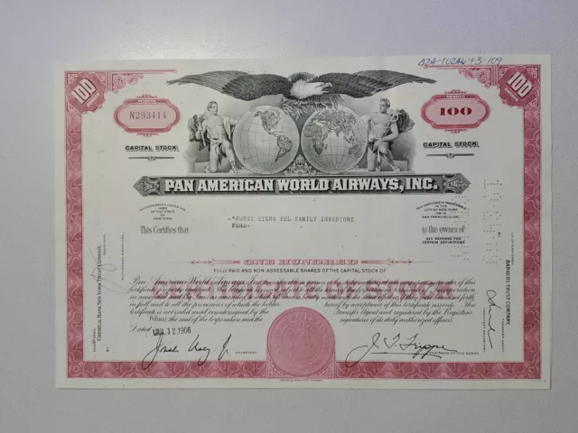Pan American World Airways Cancelled Stock Certificate