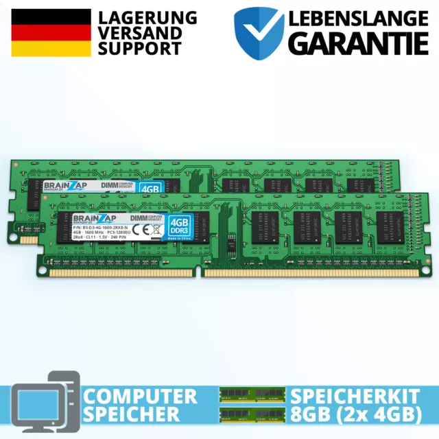 8GB (2x 4GB) DDR3 RAM DIMM UDIMM - PC3-12800U 2Rx8 1600 MHz 1.5V Arbeitsspeicher