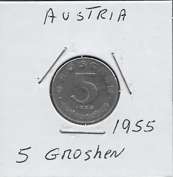 Austria 5 Groschen 1953 Vf Imperial Eagle With Austrian Shield On Breast,Ho