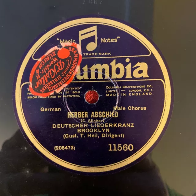 COLUMBIA 11560 Deutscher Liederkranz Brooklyn 78rpm 12" Herber Abschied