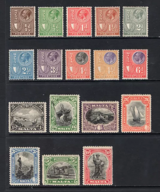 M22704 Malta 1926-27 SG157/172 KGV: Definitives inscribed POSTAGE. LMM