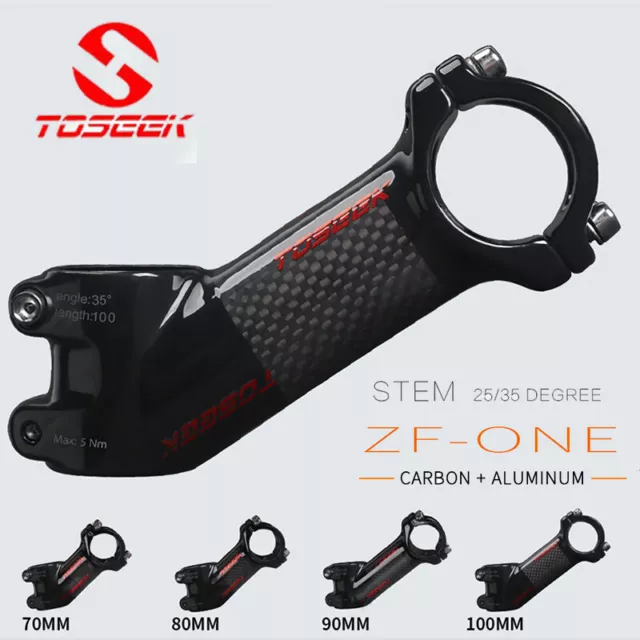 TOSEEK 31.8mm 3K Carbon Handlebar Stem 10/17/25/35 Degree MTB Road Bike 60-110mm
