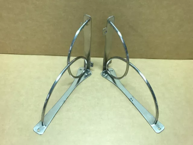 Vintage Pair Nickel Plated Metal Shelf Mantal Support Brackets Old 1530-23B