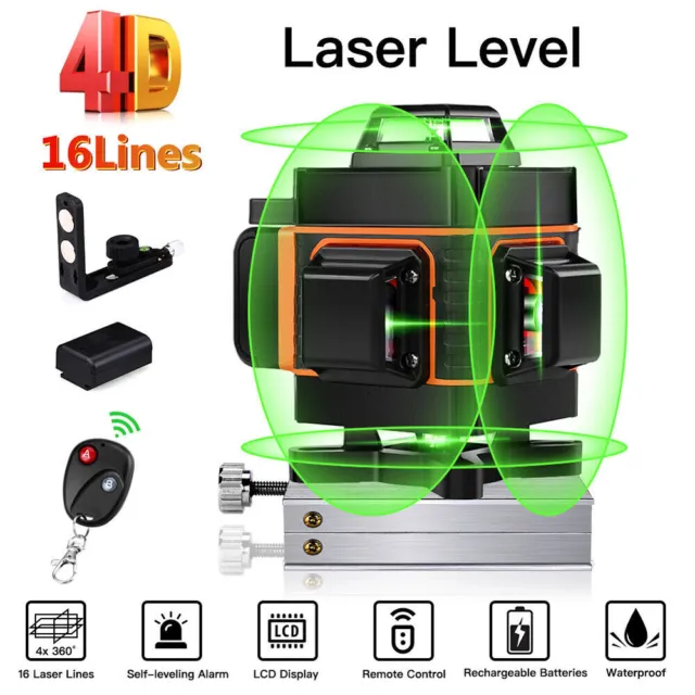 4D 16 Line Laser Level Wasserwaage 360° Kreuzlinienlaser Selbstnivellierend DHL