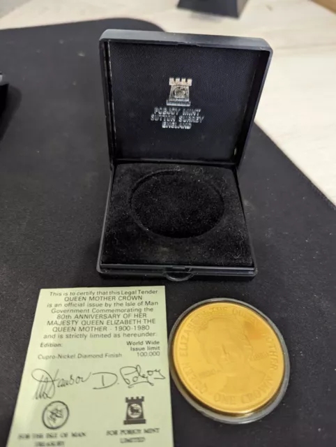 queen mother 1980 birthday Gold Color coin Isle Of Man