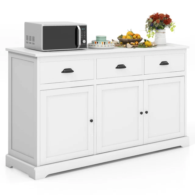 Gymax 3 Drawers Sideboard Buffet Cabinet Console Table Kitchen Storage Cupboard