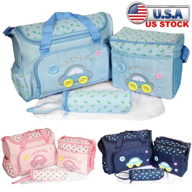 4 Piece Diaper Bag Tote Set Travel Baby Diaper Bags with Diaper Changing Pad
