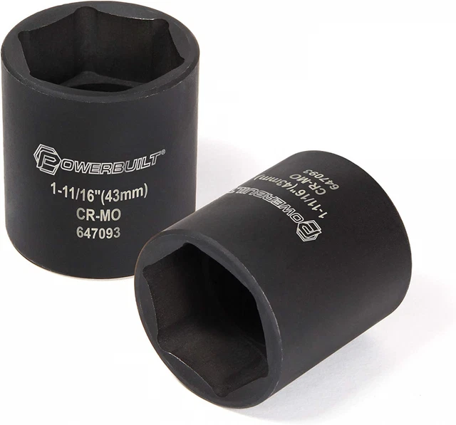 POWERBUILT DODGE SPINDLE Nut Socket, 1/2 Inch Drive 6 Point, 111/16