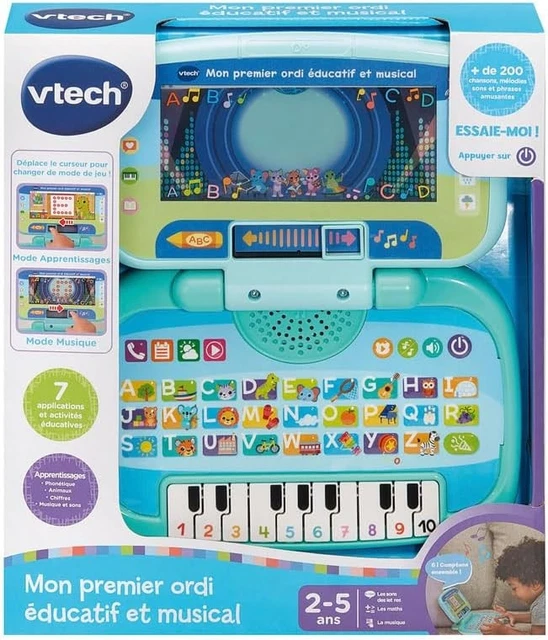 VTech Mon Premier Ordi Éducatif 2-5 Ans - Clavier ABC, Piano, Écran LED, 7 Jeux, Musique, Poignée, Version Française
