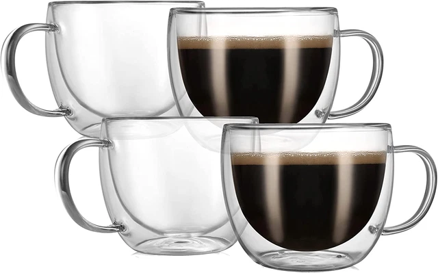 2PCS Double Walled Glass Coffee Mugs with Handle, Insulated Layer Large Cup  for Tea Beer Cappuccino