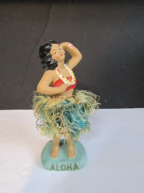 Vtg Hawaiian HULA NODDER Composition Figurine Doll ALOHA