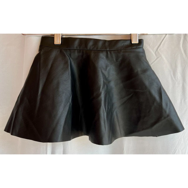 H&M Black Vegan Leather Mini Skirt Flare Back Zipper Size 3 Toddler NWT