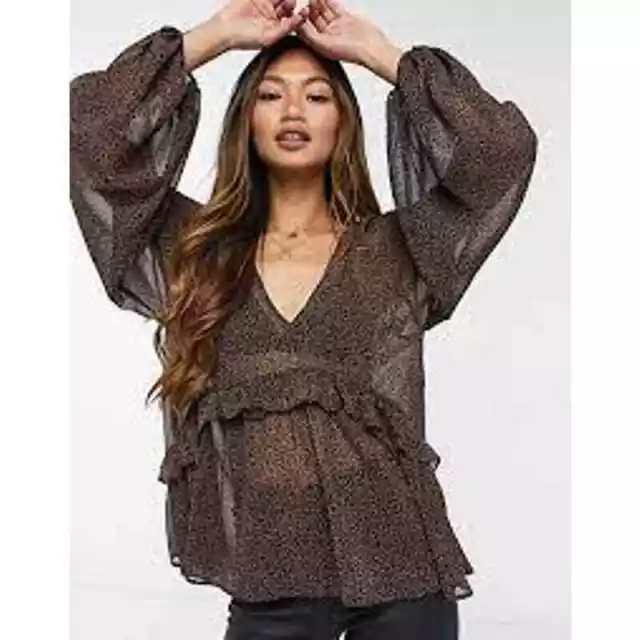 ASOS DESIGN Women's Smock Top in Sheer Leopard Print Blouse. Size 6