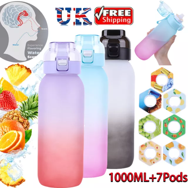 UK 1000Ml Air Water Bottle with 7 Flavour Pods. Flavoured Sports Water Bottle Up