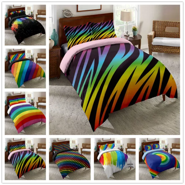 3D Watercolor Rainbow Bedding Set Doona Quilt Cover Duvet Cover Pillow Case King