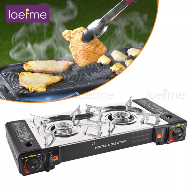 Portable Double Burner Gas Stove Camping Butane Cooker Barbecue Stove Durable