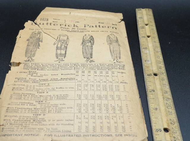 1898 Vintage Butterick  Ladies Dress Authentic 37" Front Length 42" Bust