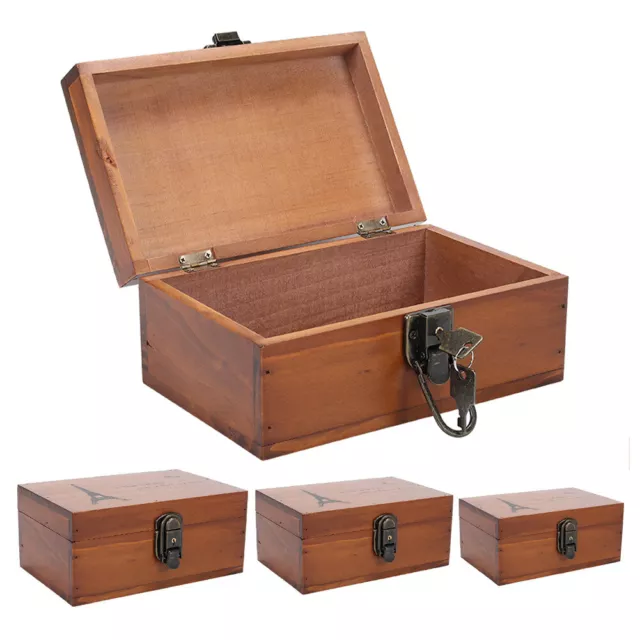 Lockable Vintage Wooden Treasure Chest Storage Box Jewelry Trinket Keepsake Box