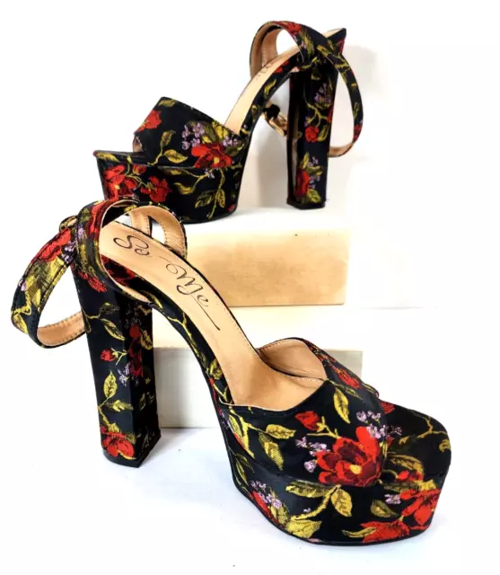 So Me Size 6 Floral Rose Jacquard Platform Sandals High Heels Fashion Shoes