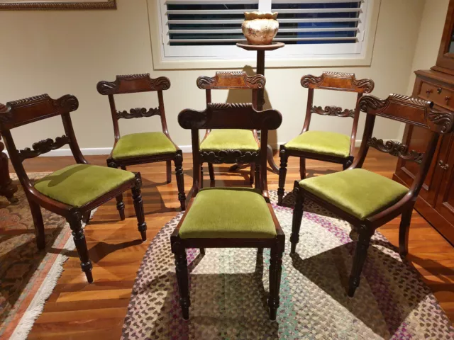 Antique English Mahogany Dining Chairs with original rattan & upholstered seat