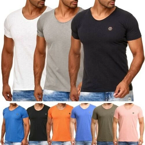 Redbridge Uomo T-Shirt Casual Scollo A V Base Estate Maglia Slim Fit Cotone