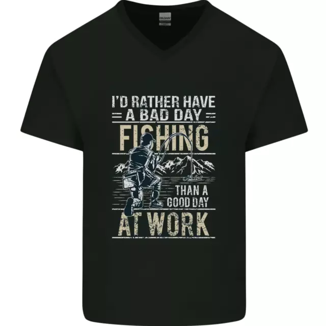 Piuttosto Un Bad Day Pesca Divertente Pescatore Uomo Scollo A V Cotone T-Shirt