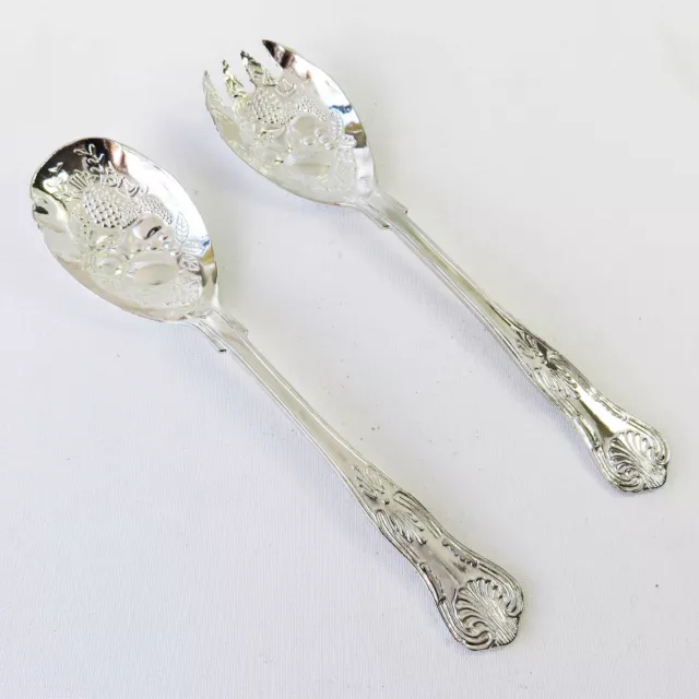 Vintage Estelle Silverplate Salad Serving Spoon Spork Set, Grape Pineapple Fruit 2