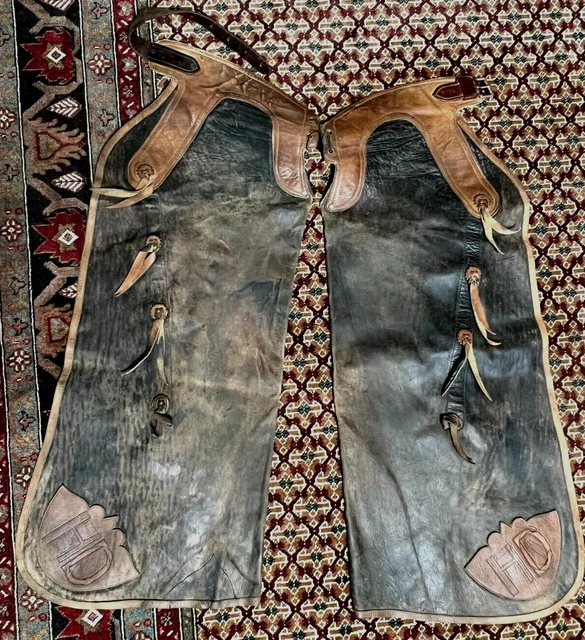 Vintage Westerm Heavy Leather Cowboy Chaps Signed Hamley & Co.