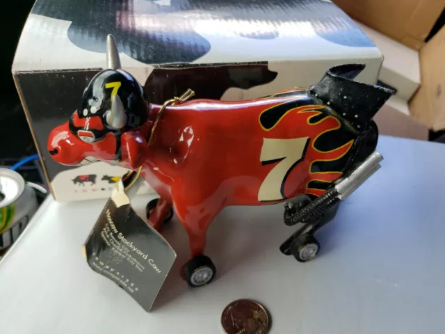 COW PARADE Nascow Stockyard #7 Race Car Flames Westland Gift 2002 Tags Box #9206
