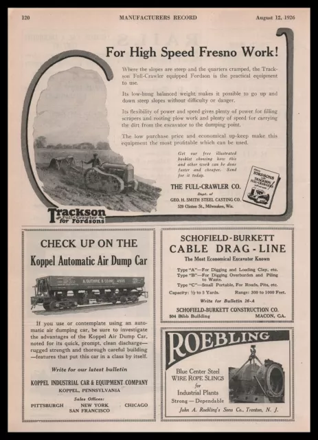 1926 Full Crawler Milwaukee Trackson For Fordson Tractors "Fresno Work" Print Ad