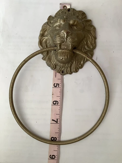 Buy 1 Large VINTAGE BRASS LIONS HEAD TOWEL RING 8” x 5  1/2” Wide,won’t Tarnish 2