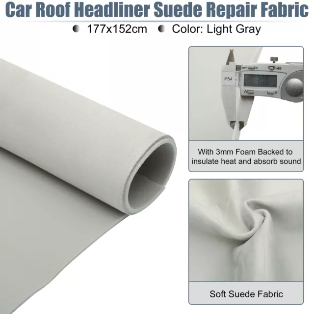 Suede Headliner Fabric 70" x 60" Foam Backed for Car RV DIY Repair Light Gray 2