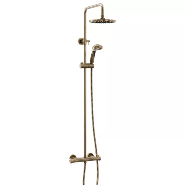 Brushed Brass Round Thermostatic Shower Set Bar Valve Kit 2