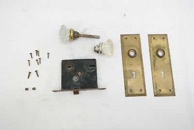 Vintage Mortise Lock Set Bracket 2" Glass Door Knobs + 7" Face Plate - No Key TF