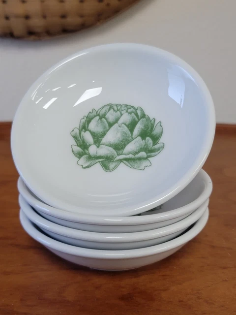 LUXE Set/4 Small Porcelain ARTICHOKE Sauce Dipping BOWLS Nuts/Condiments/Oil/Dip