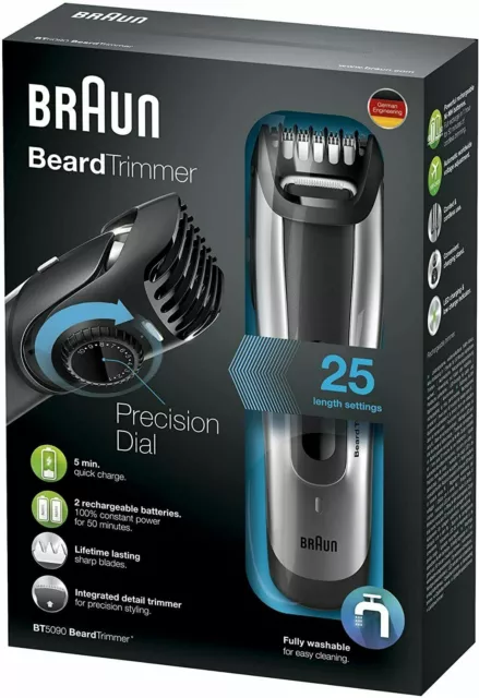 Braun Rasoio Barba Elettrico BT5090 Regolabarba Uomo Tagliacapelli 25 lunghezze