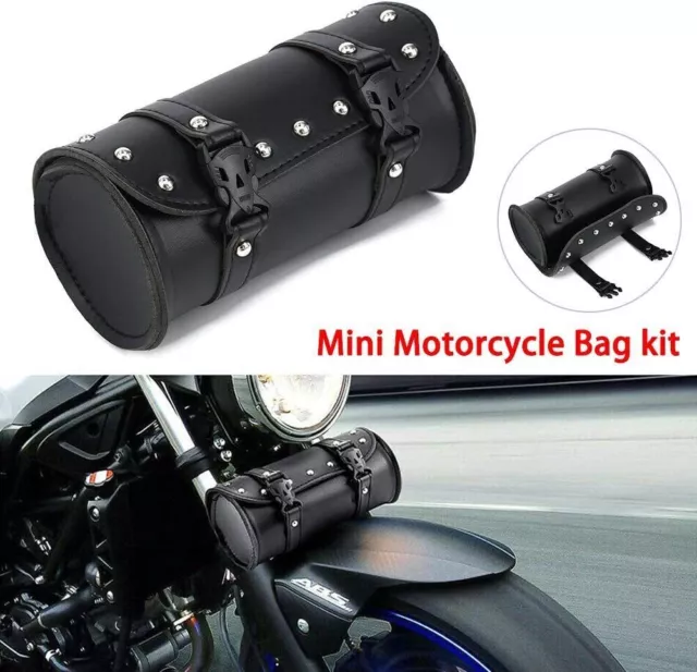 Motorrad Toolbag Werkzeug Leder Lenker Rolle Harley Chopper Tasche Schwarz