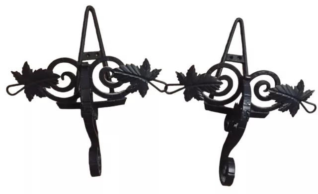 Pair of Wrought Iron Grape Leaf Wall Mount Plate Charger Tray Holders